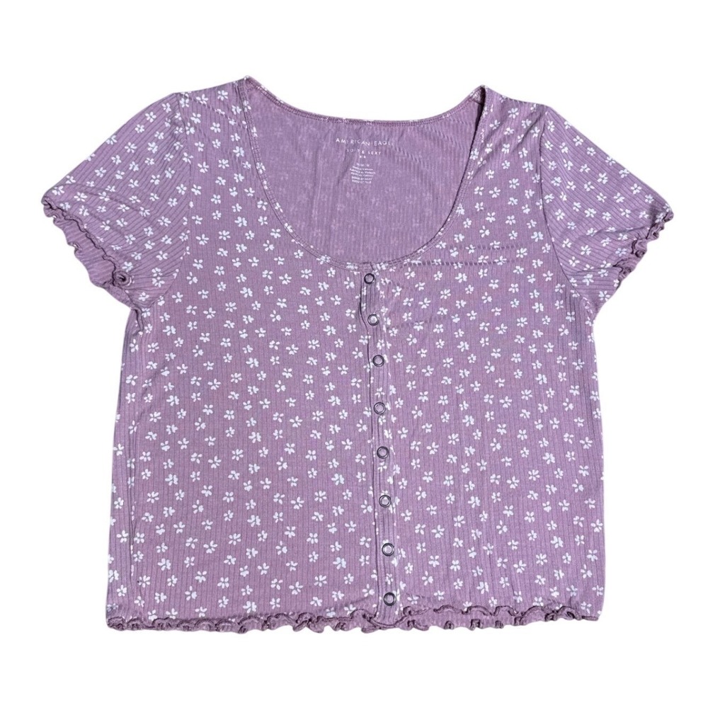 American Eagle Floral Button Front Ribbed Top Women‎ Medium Casual